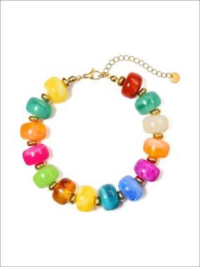 Bohemian Chunky Resin Bead Bracelet Adjustable Lobster Claw Clasp